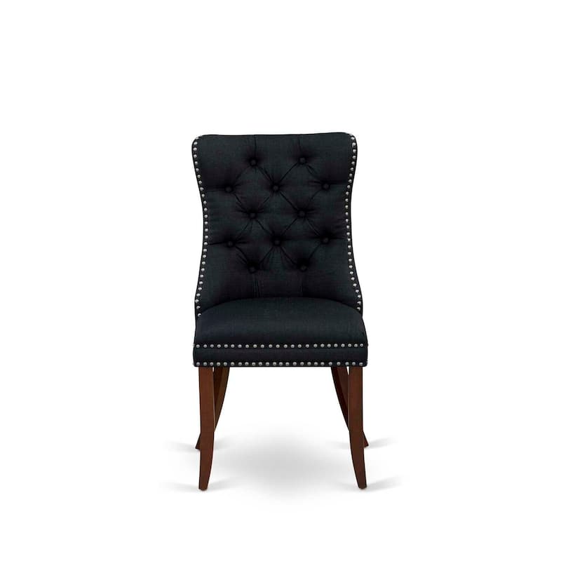 Parson Dining Chairs Set of 2 - Black Linen Fabric Padded Chairs with Nailhead Trim - Elegant Kitchen Chairs