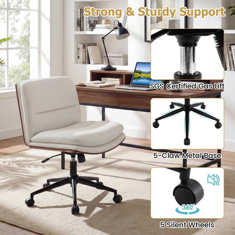 Gymax Armless Office Chair w/Wheels Curved Backrest Padded Seat Smooth