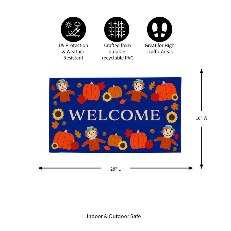 Orange and Navy 18 in. x 30 in. PVC Harvest Welcome Door Mat