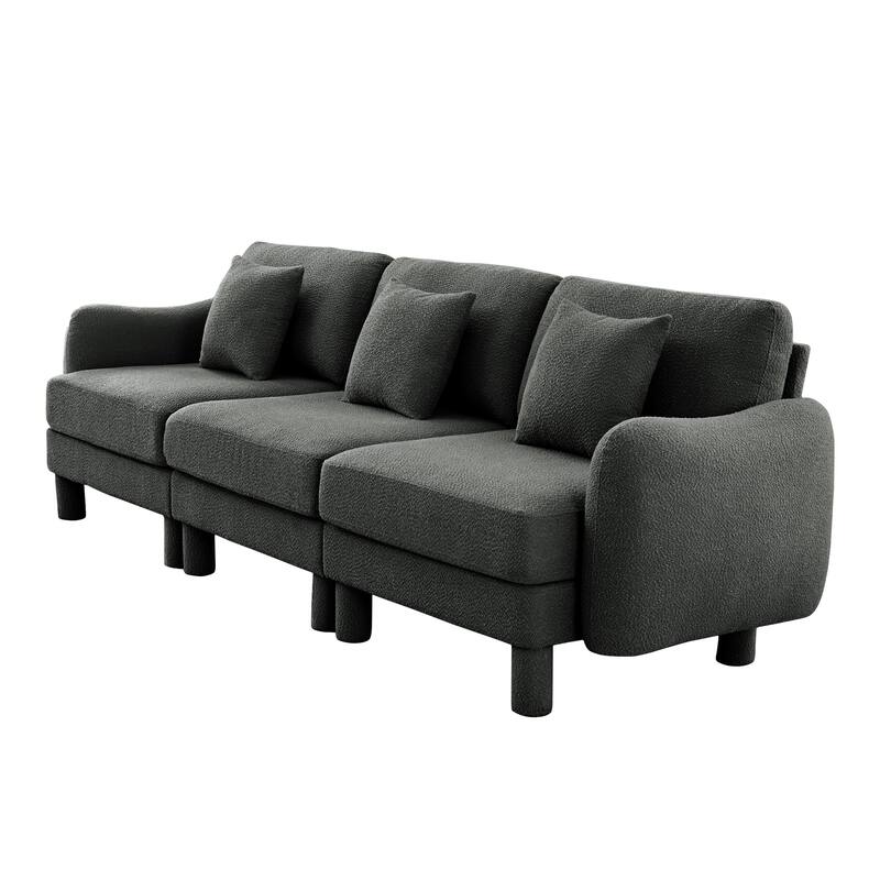 109.4" 3-Seater Modern Upholstered Sofa Couch, Deep-Seat Sectional Sofa with Shell-Shaped Armrests, Leisure Sofa for Living Room