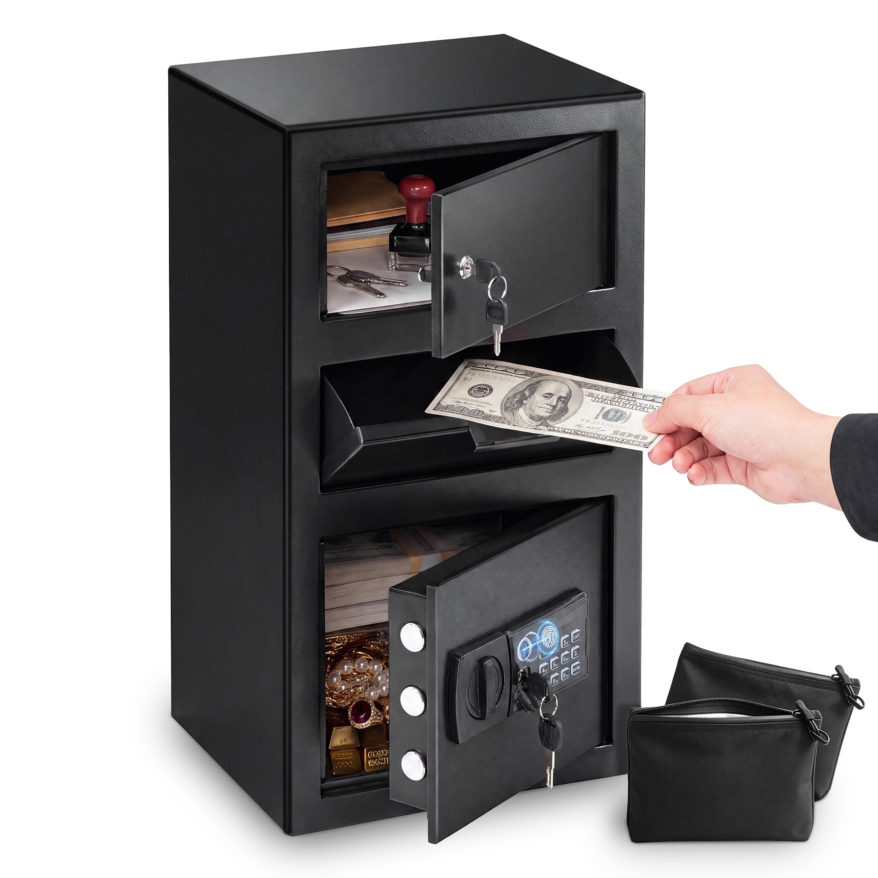 5.8 Cuft Electronic Security Safe Box with Digital Keypad, Fingerprint, Key, 2 Complimentary Fireproof