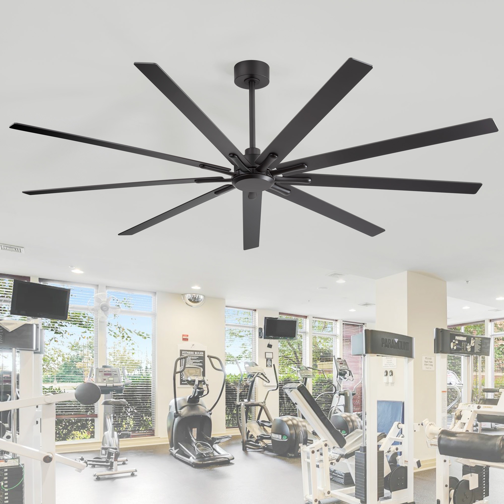 Large 84" Black Ceiling Fan No Light with Remote(9 Reversible Blades)
