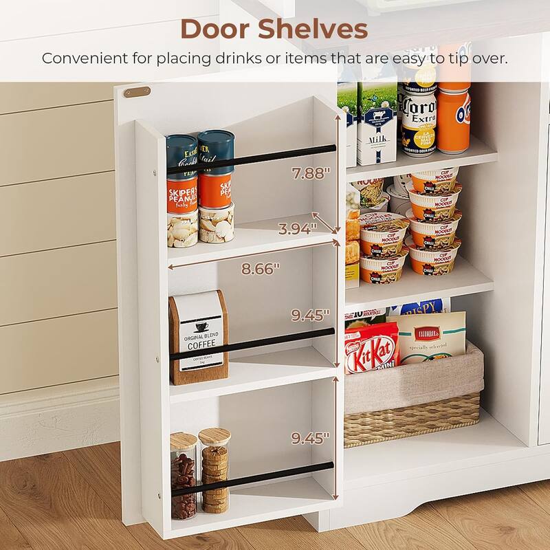 Farmhouse Kitchen Pantry Cabinet Drawer & Doors Adjustable Shelf