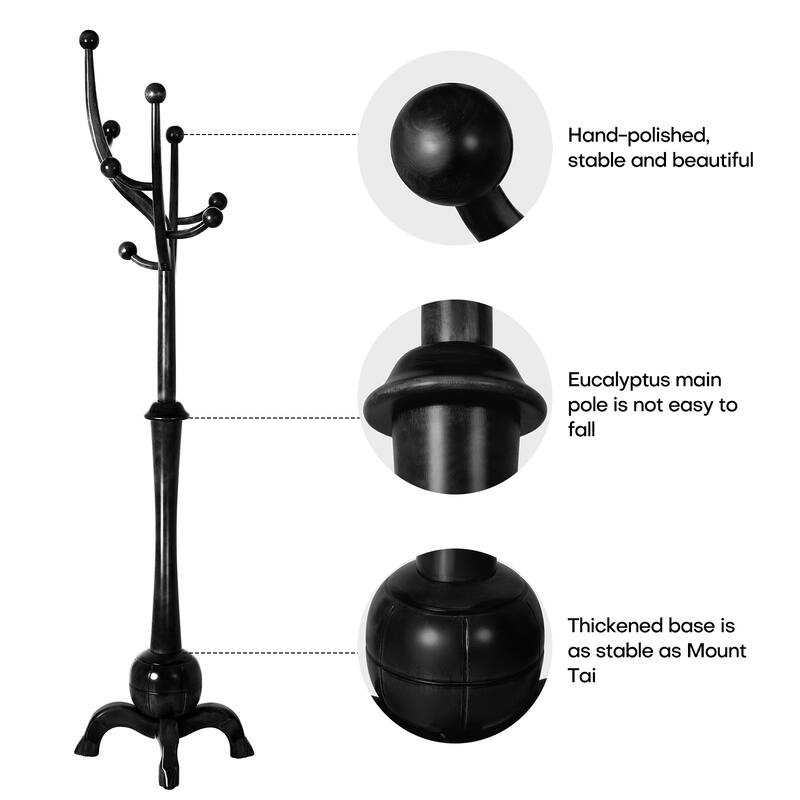 Tree-branch Rubberwood Freestanding Coat Rack with 8 Hooks - 24.5"W x 70.87"H