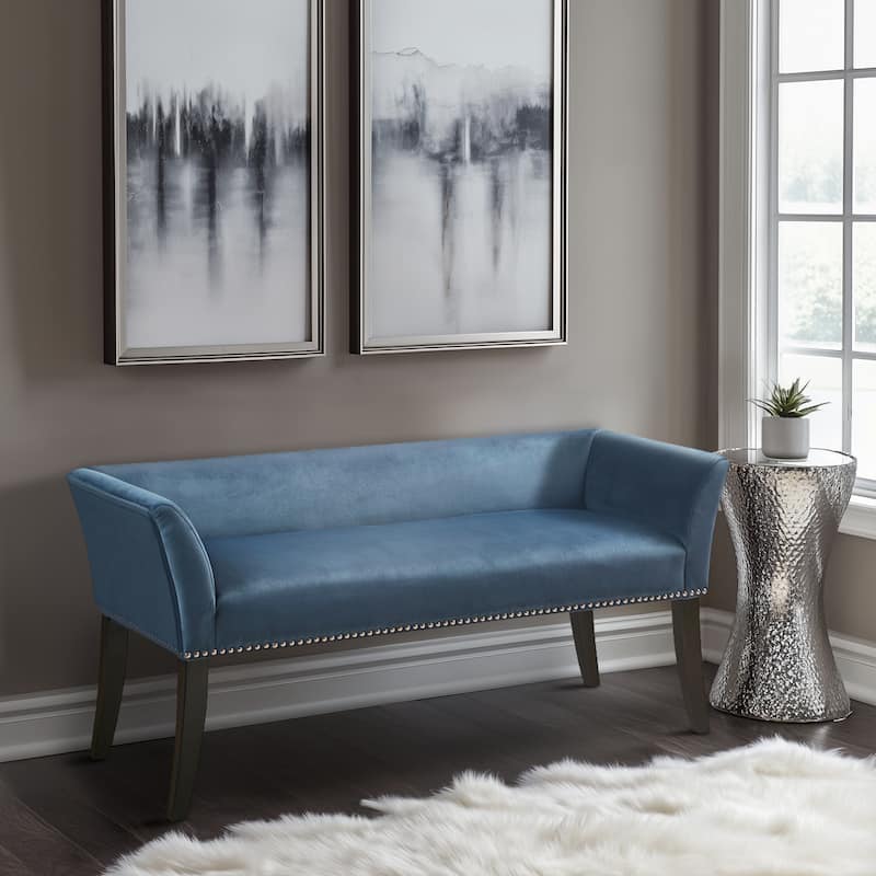 Madison Park Welburn 49.5" Upholstered Bench with Back & Wood Legs