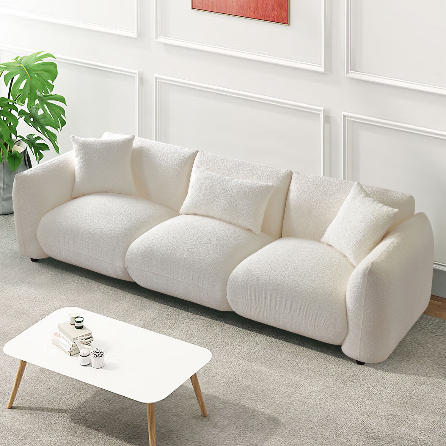 Modern Boucle Chaise Lazy Sofa Thick Cushion Cloud Couch Streamlined Accent Sofa Living Room Lounge Reclining Loveseat Beige Bed Bath Beyond 39283132