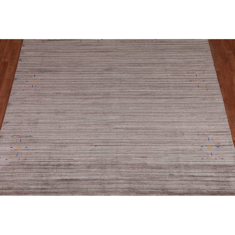 Striped Brown Gabbeh Indian Area Rug Hand-Knotted Wool Carpet - 8'1" x 9'8"