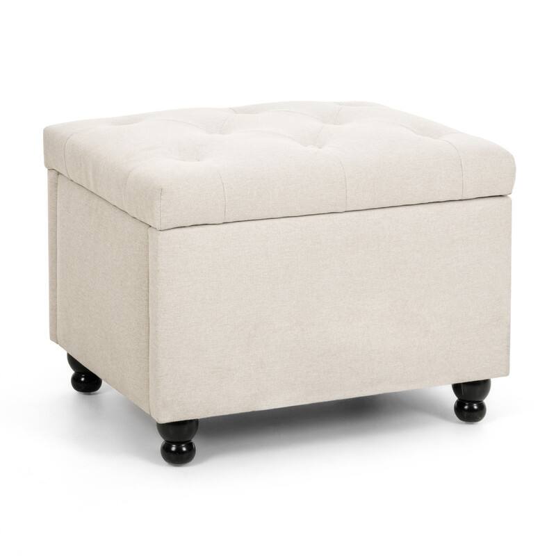 24" Faux Linen Rectangle Storage Ottoman, Shoe Stool for Entryway