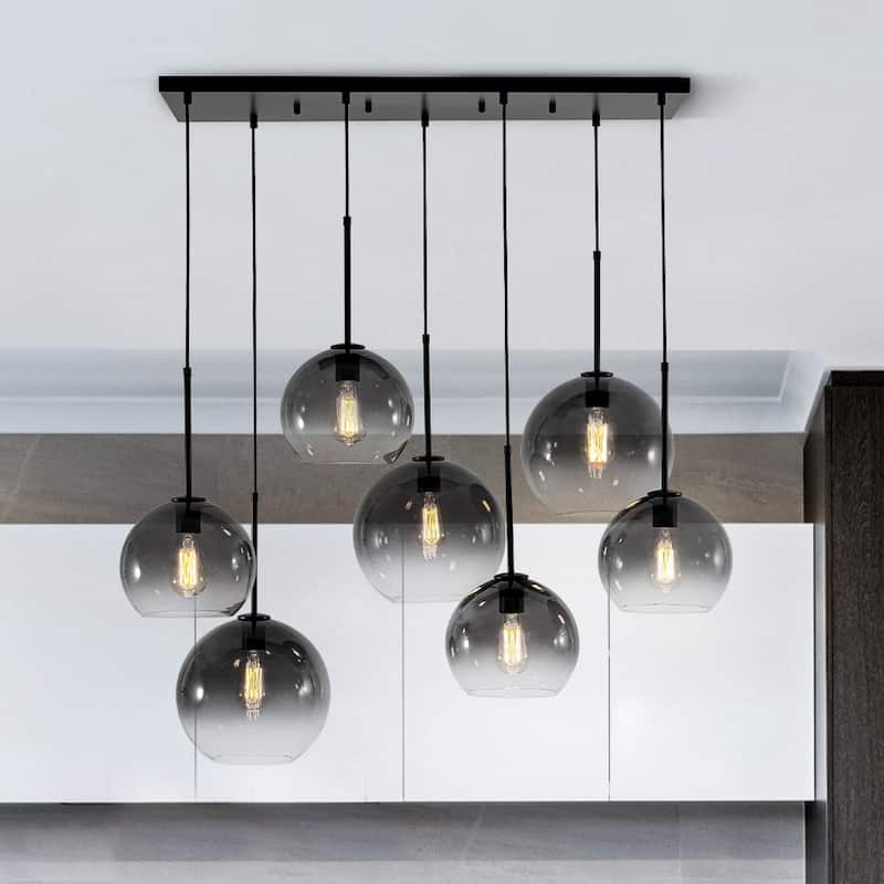 Ultra Modern 7-Light Sculptural Gradient Glass Island Pendant - 39.4in - Matte Black