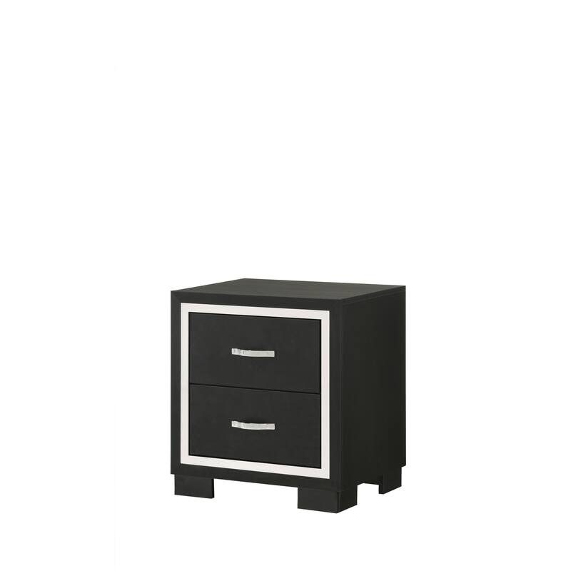 Modern Two Drawer Nightstand with Sleek Metal Handles and Black Finish - Black