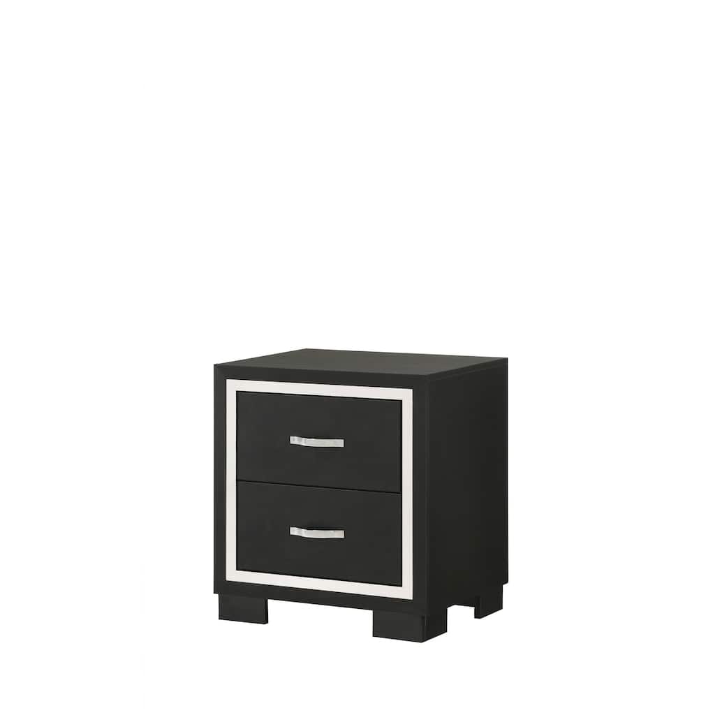Modern Two Drawer Nightstand with Sleek Metal Handles and Black Finish