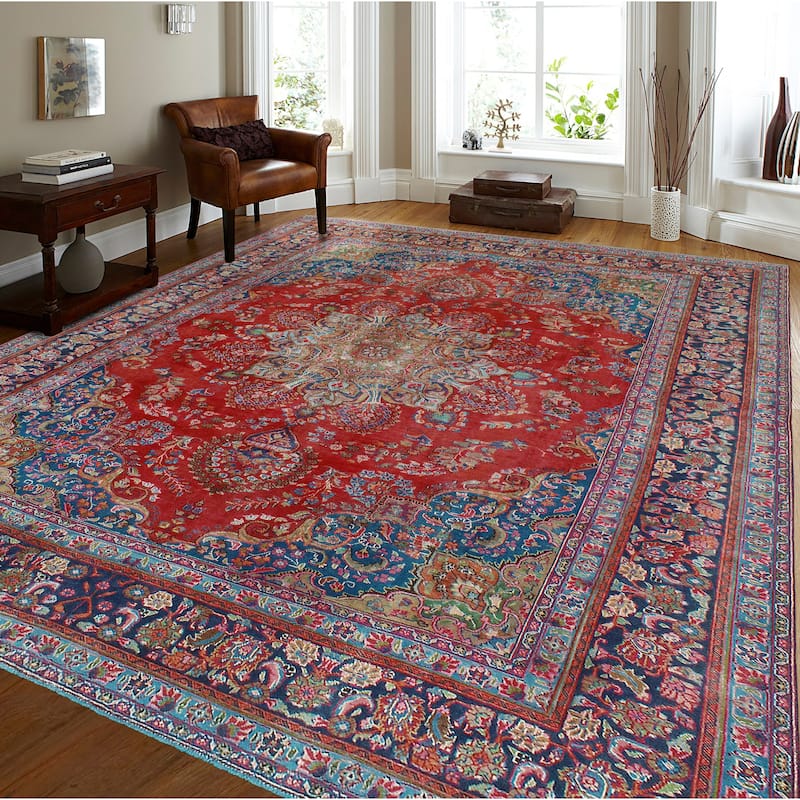 Vintage Distressed Farzana Red/Navy Rug - 9'7" x 12'4"