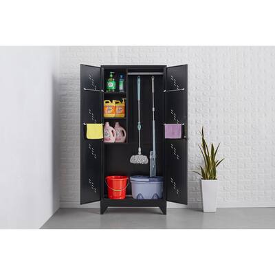 Multifunctional Cleaning Tool Storage Cabinet with Doors,Handing Rod