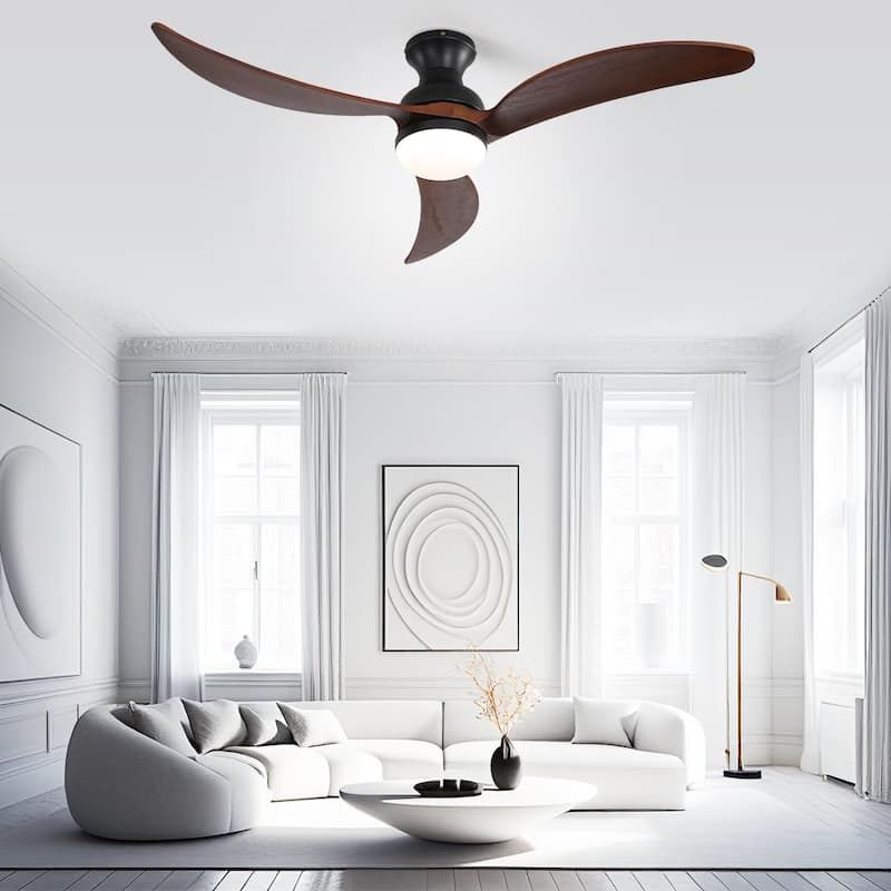 52 inch Smart Ceiling Fan Light with Remote Control with 3 Wood Blades,Flush Mount,Dimmable LED - 52 inch