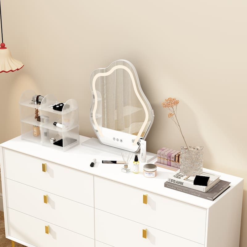 Dresser 6 Drawer Wood Dresser for Bedroom with Storage Modern Gold