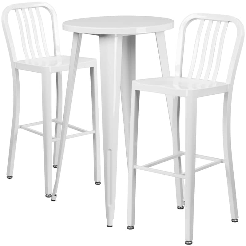 24'' Round Metal Indoor-Outdoor Bar Table Set with 2 Vertical Slat Back Stools - 24"W x 24"D x 41"H