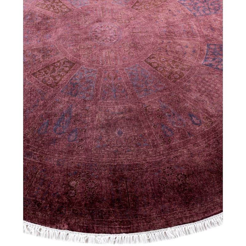 Overdyed One-of-a-Kind Hand-Knotted Round Area Rug - Purple - 6' 1" x 6' 1"