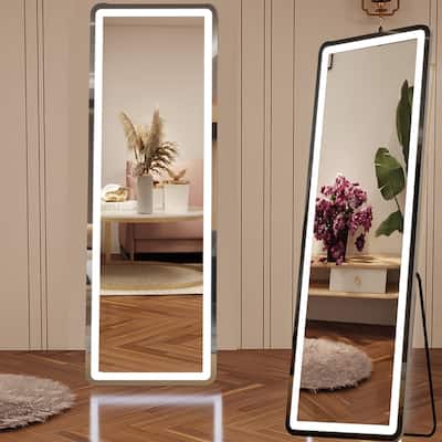 Floor Mirror with LED Light, 64" x 21" Full Length Mirror with Stand, Hanging Mirror Wall Mounted Mirror Full Body Mirror