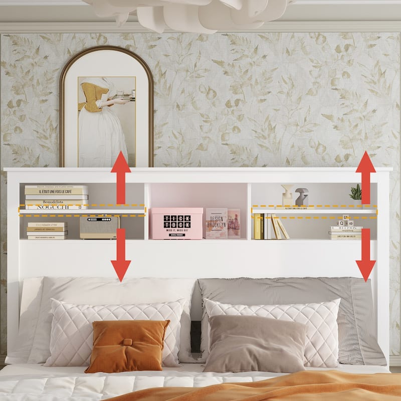 65"W x 43"H Bookcase Headboard With Light