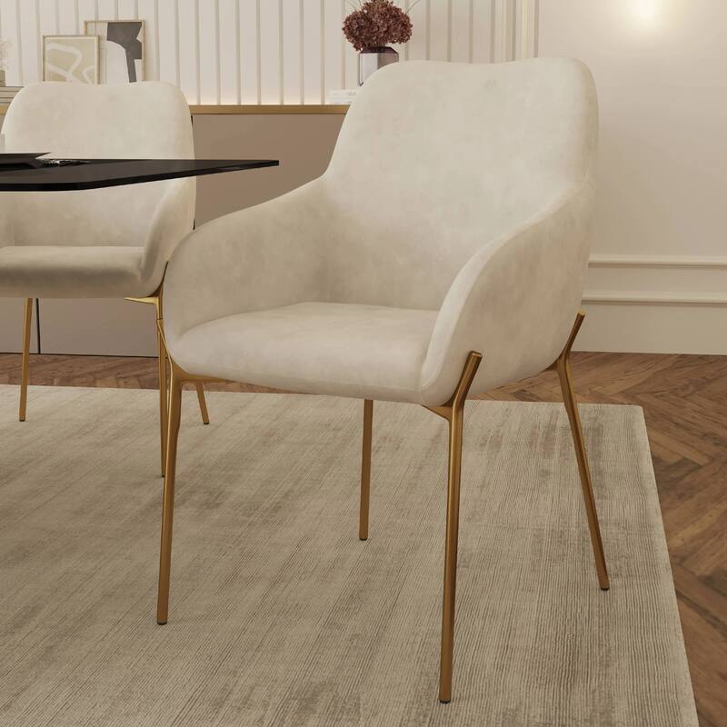 Zaire Upholstered Dining Chair in Velvet/Leather/Boucle with Gold Chrome Iron Set of 4