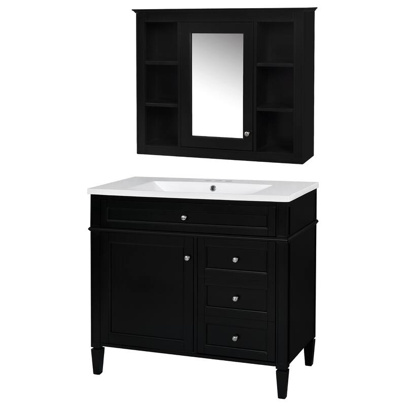 Roomfitters 36 Inch Bathroom Vanity with Sink and Mirror, Storage Cabinet with Drawers and Open Shelves