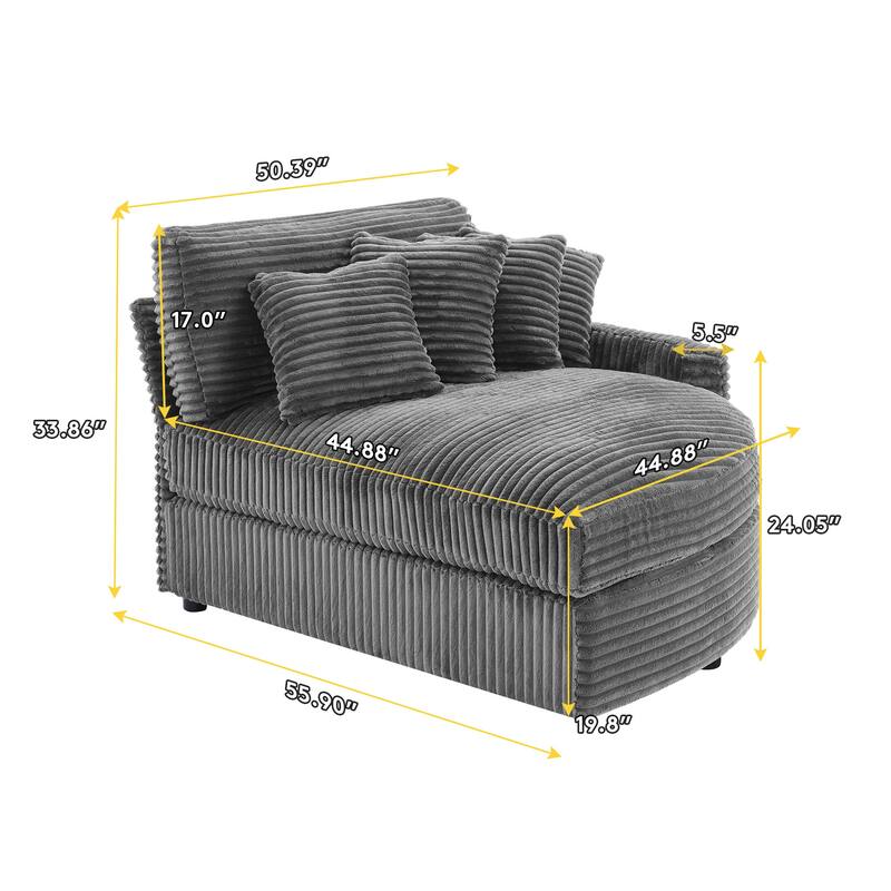 Oversized Fan-shaped Corduroy Couch, 2-piece Sectional Sofa with 4 & 8 Throw Pillows