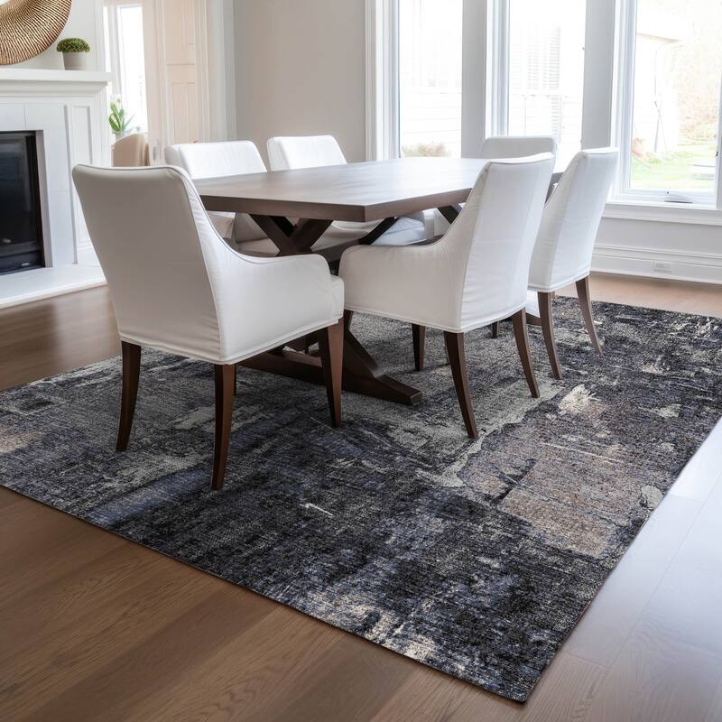 Machine Washable Indoor/ Outdoor Abstract Imprints Chantille Rug
