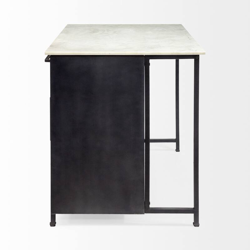 Fieri White Marble Top w/Black Solid Iron Frame Kitchen Island - 58"W x 32"D x 37"H