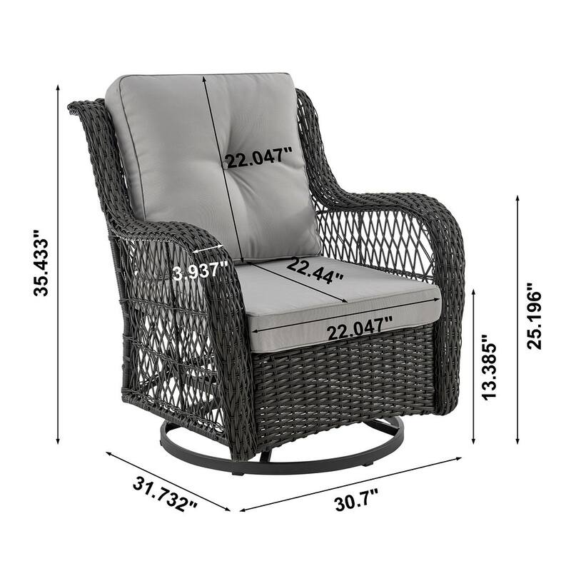 Manhattan Comfort Fruttuo Swivel Steel Rattan 3-Piece Patio Conversation Set