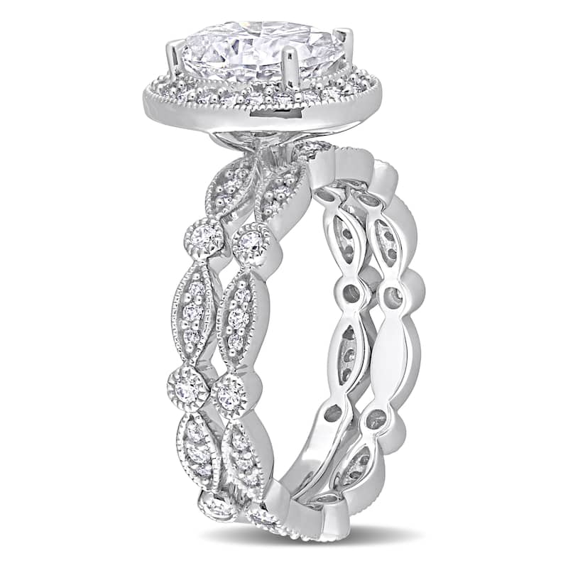 Miadora 2 3/5ct DEW Created Moissanite Bridal Ring Set in 10k White Gold