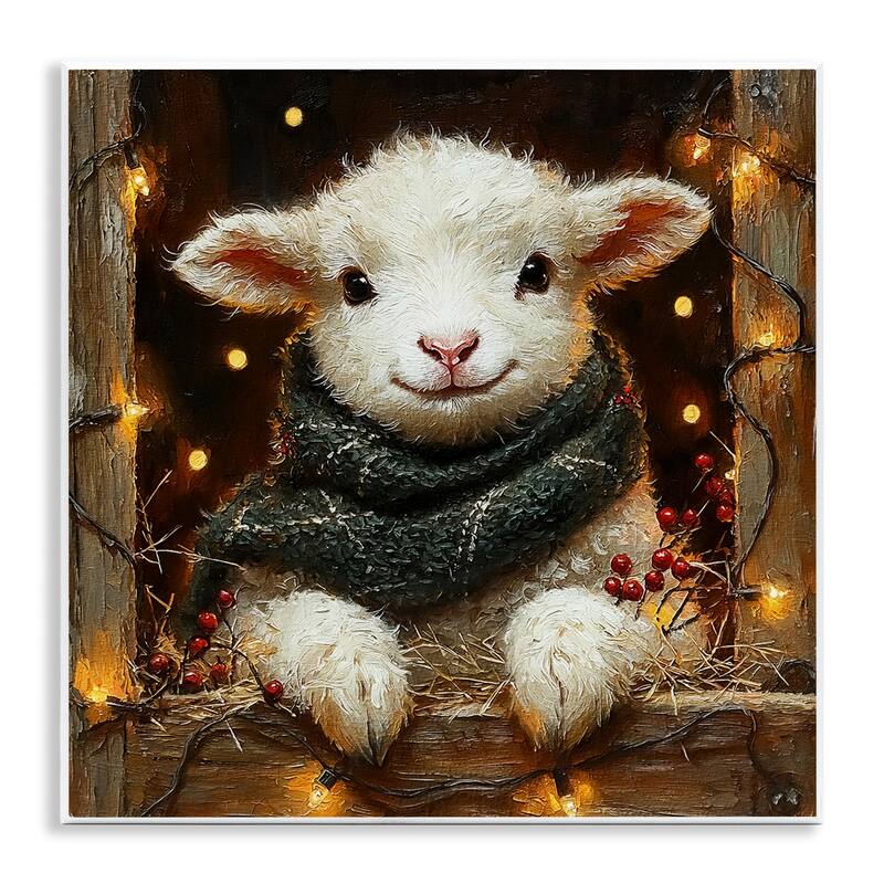 Stupell Festive Lamb with Holiday Lights Wall Plaque Art Design By Riley B - 12 x 12