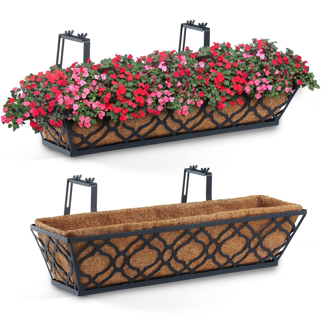 24'' Window Deck Railing Planter Boxes with Coconut Liner, Window ...
