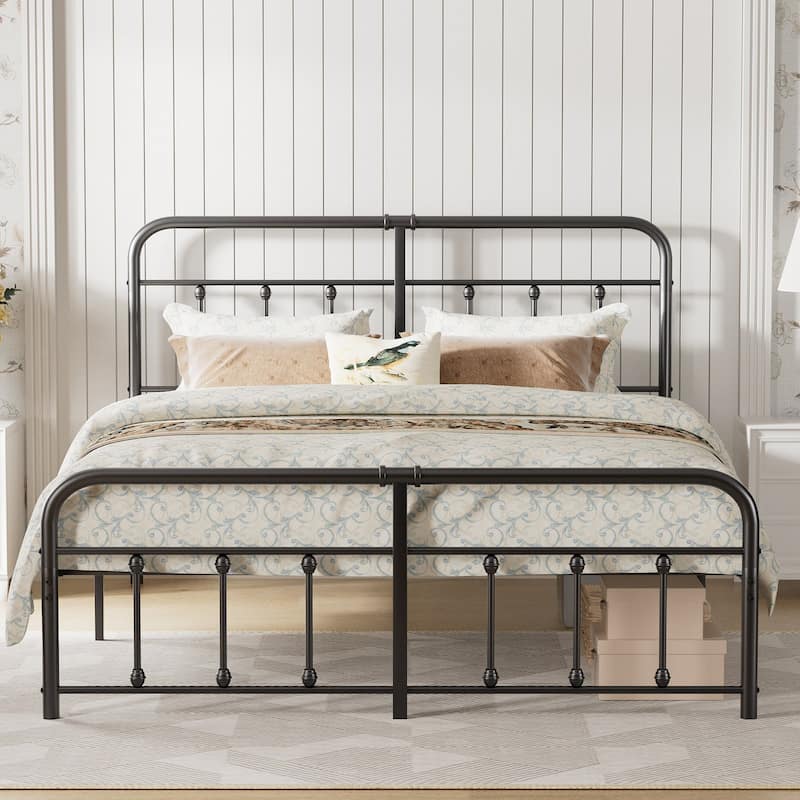 Javlergo Victorian Style Bed Frame with Arched Headboard & Footboard Twin/Full/Queen/King Size Metal Bed No Box Spring Needed - Black - Queen