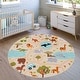 preview thumbnail 8 of 6, Kids Rug Wild Animals Play Mat in Beige Multicolor 5'3" Round