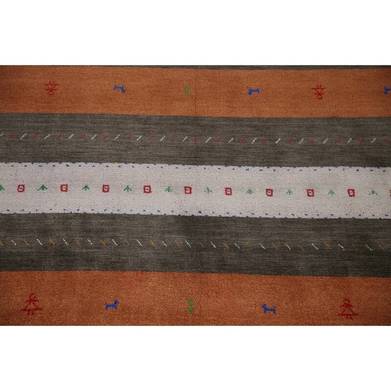 Multi-Color Striped Gabbeh Indian Area Rug Handmade Tribal Wool Carpet - 8'4"x 9'5"