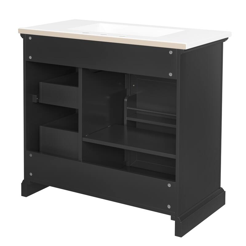 36" Bathroom Vanity with Sink, Ceramic Sink, 2 Tip-out Drawers, Soft Close Door Hinges, Black