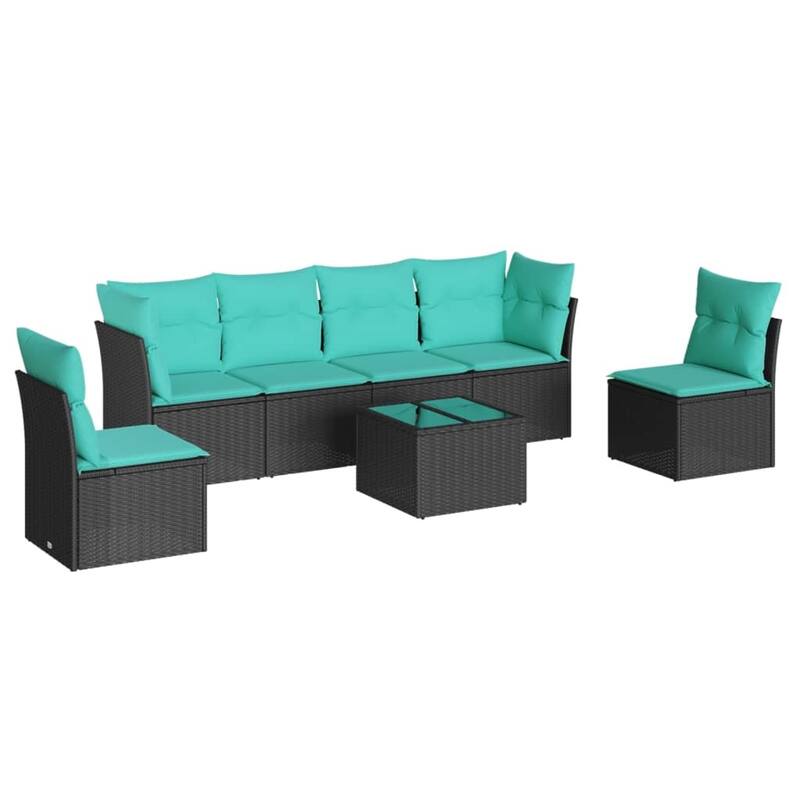 vidaXL 6/7 Piece Patio Sofa Set with Cushions Black/Brown/Gray Poly Rattan - 24.4 x 24.4 x 27.2