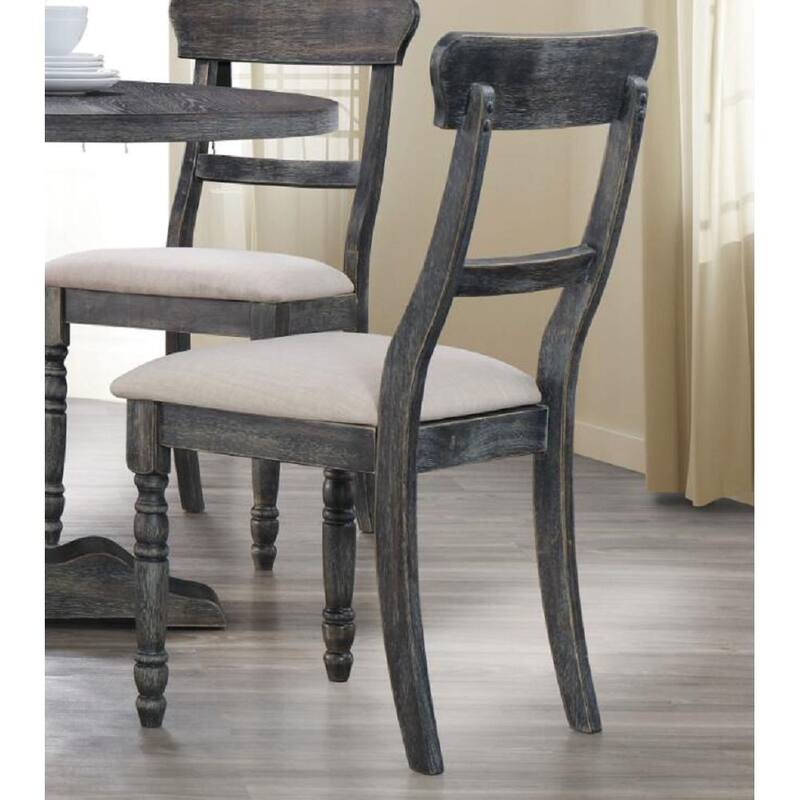 Side Chair (Set-2) in Light Brown Linen & Weathered Gray