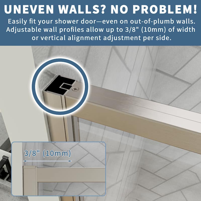 56-60" Bathtub Pivot Shower Screen Door - 60''x 71''