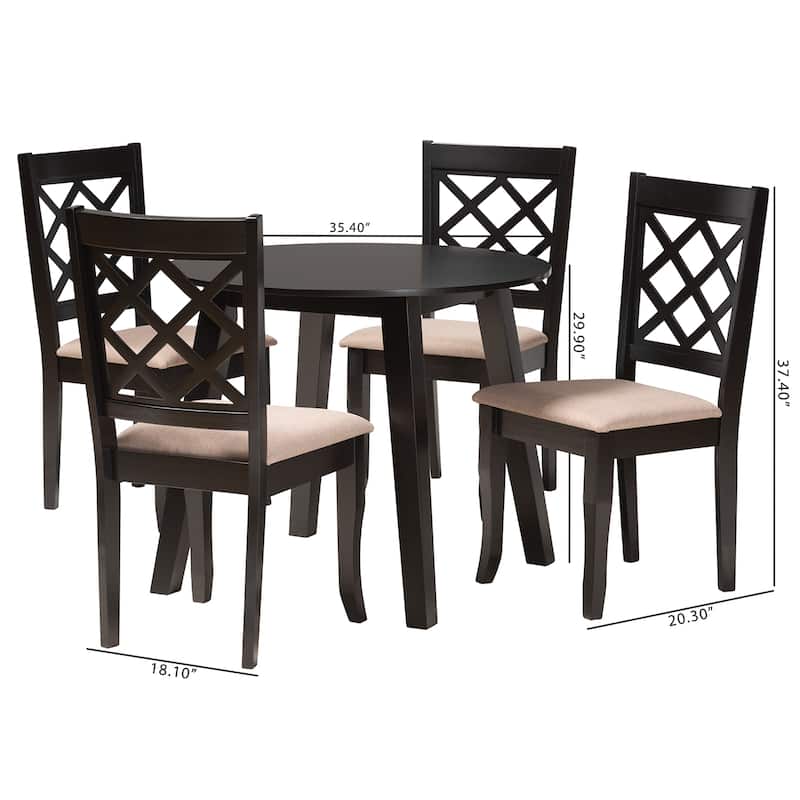 Lexi Modern Beige Fabric and Dark Brown Finished Wood 5-Piece Dining Set