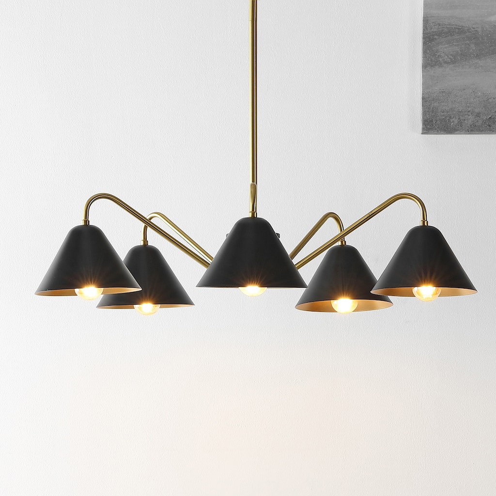 SAFAVIEH Lighting Bina Chandelier - 27" W x 27" D x 13.5-44" H - Black/Satin Brass