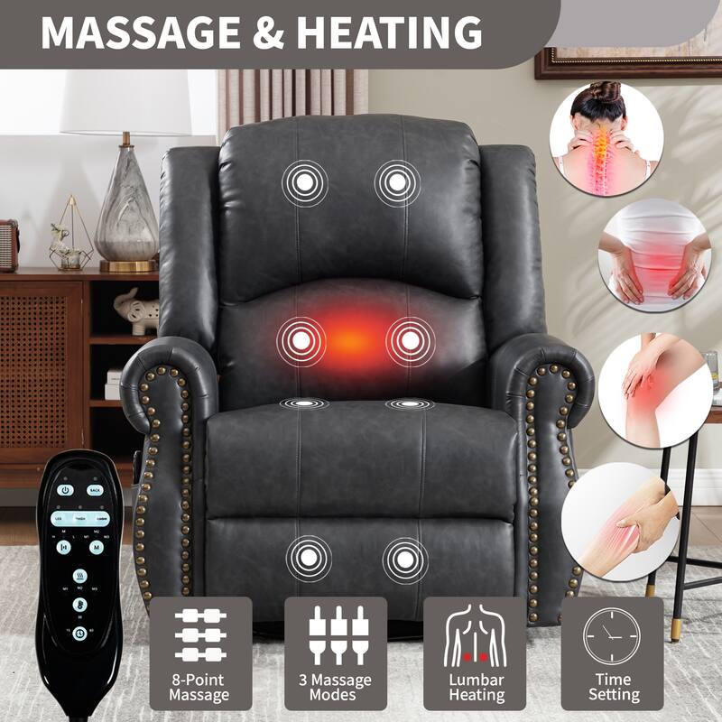 Heat Massage Manual Recliner Chair with Rocker and Swivel in Fabric for Living Room