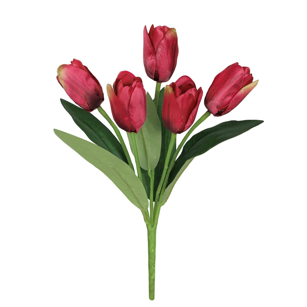 Set of 6 Red Burgundy Artificial Tulip Flower Stem Bush Bouquet 12in - 12" L x 5" W x 5" DP