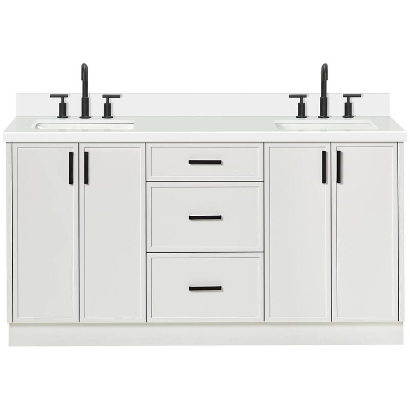Ariel K67DWQRVO Kelly 67" Free Standing Double Basin Vanity Set with - White / Pure White Quartz / Matte Black
