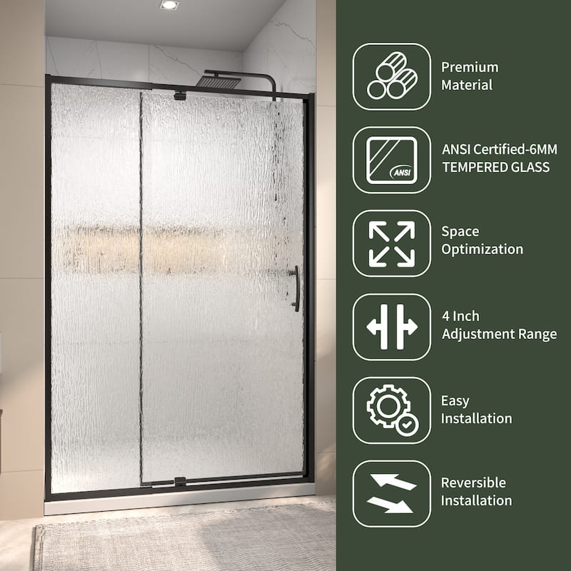 Modland 42'' / 48''W x 71''H Auto-Rise Pivot Shower Door - Rain Pattern 6mm Glass, 4" Adjustable, Space-Saving Frame