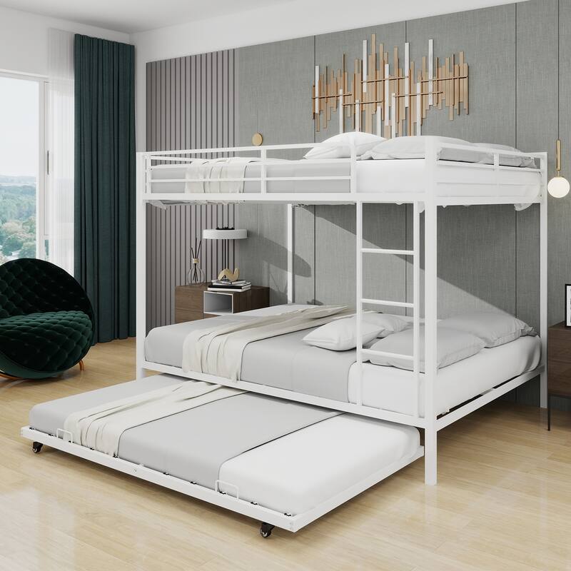 Durable Square Tube Iron Bunk Bed Featuring Safety Rails, Modern Minimalist Look, Queen size: 153cm*203cm