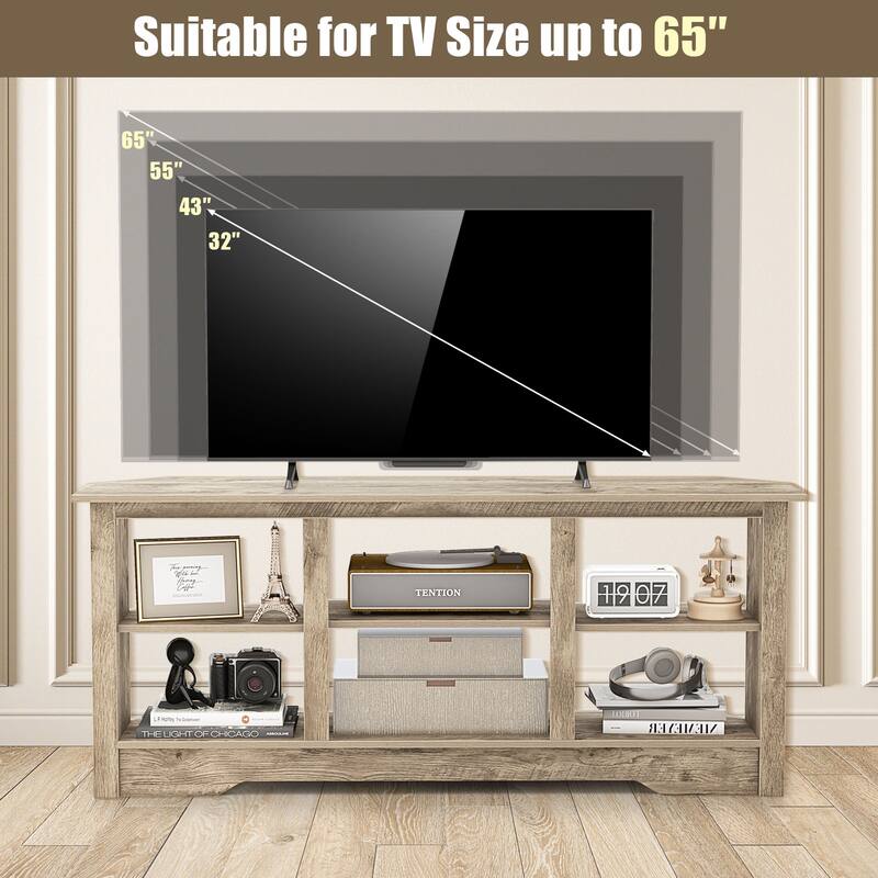 Engineered Wood 65 inches TV Stand with 6 Storage Cubes and Fireplace Cabinet Option - 58" x 16" x 24.5"