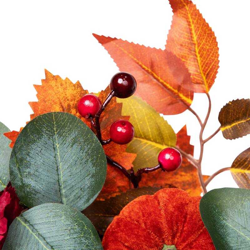 Orange Burgundy Fall Harvest Artificial Floral Pinecone Wreath, 22"