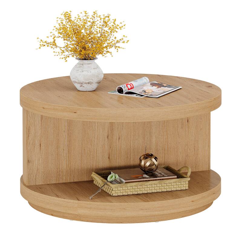 Industrial 2-Tier Round Fluted Coffee Table with Spacious Storage
