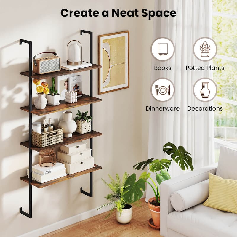 Costway 2 PCS 4-Tier Ladder Shelf Bookshelf Industrial Wall Shelf with - See Details